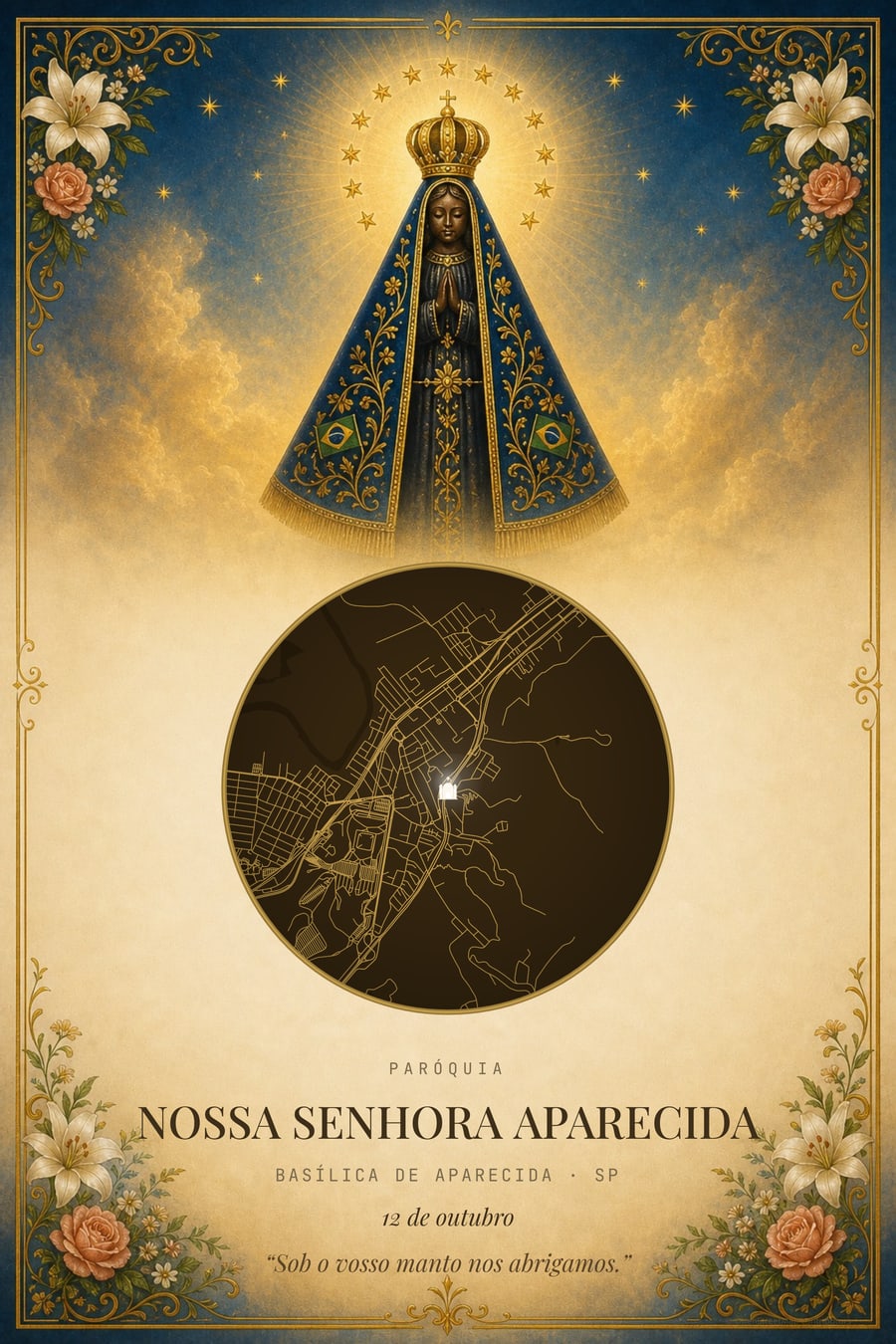 Quadro com o mapa da Basílica de Aparecida, no modelo Nossa Senhora Aparecida